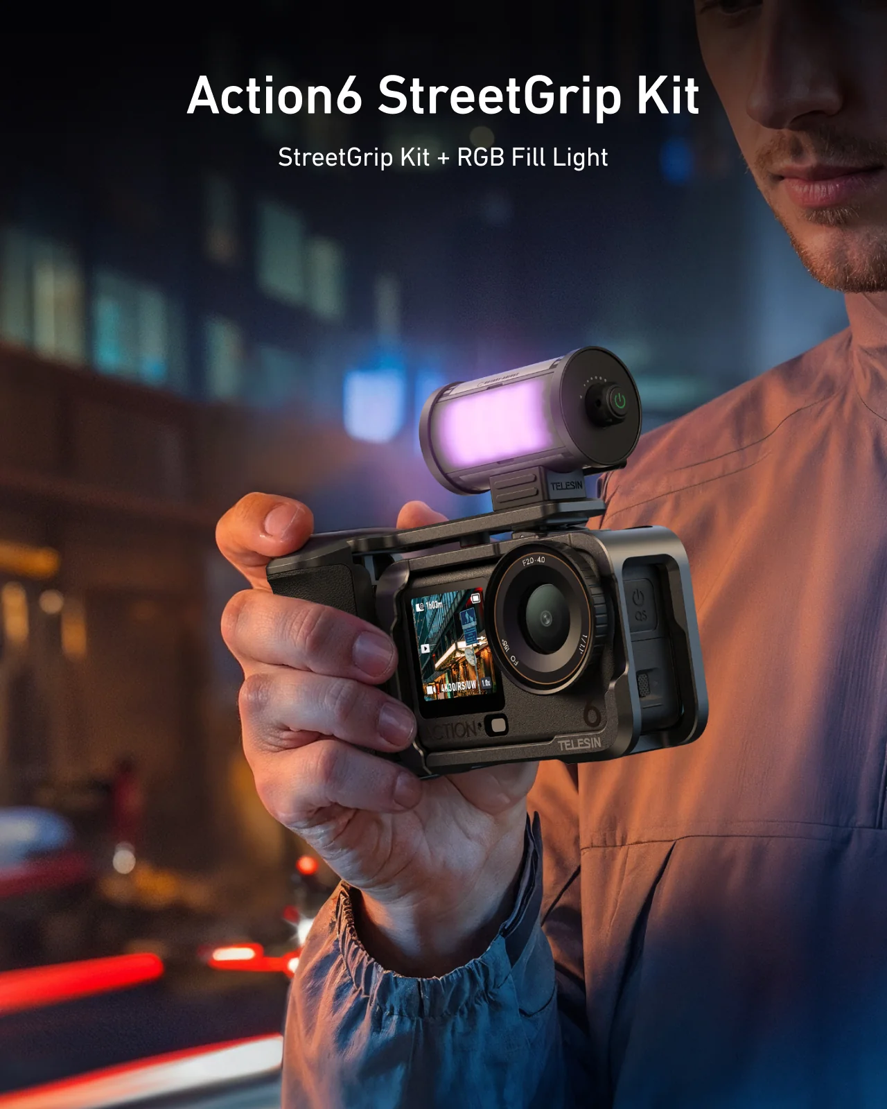 TELESIN StreetGrip Kit + RGB Fill Light for DJI Osmo Action 6 - Image 2