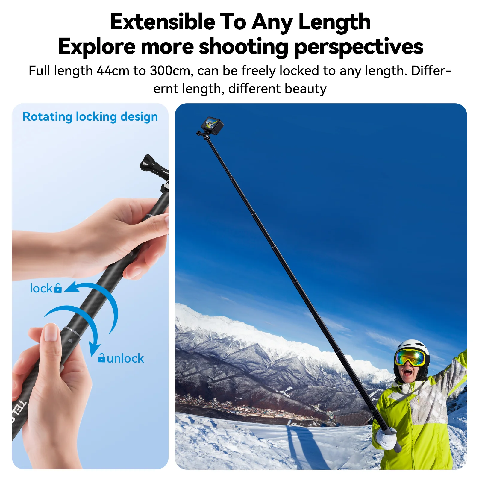 TELESIN New Design 3m Carbon Fiber Selfie Stick (3.0) - Image 14
